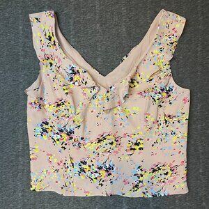 New WHBM Sleeveless Ruffle Bodice Crop Top Size 14 Petal Swirls Sepia Rose Lined